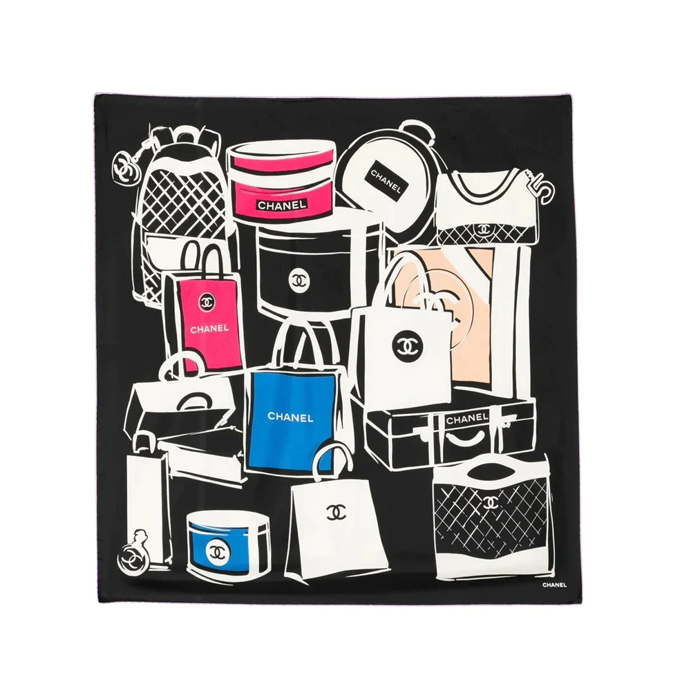 Black Luggage Motif Silk Scarf - Rewind Vintage Affairs