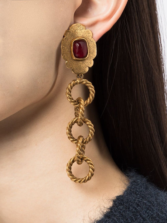 Stone Chain-link Drop Earrings - Rewind Vintage Affairs