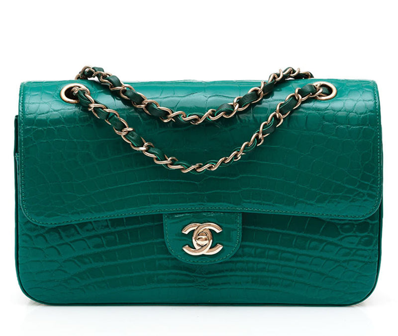Chanel Shiny Emerald Green Exotic Medium Double Flap Bag