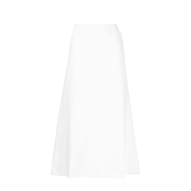 White Denim Button Long Skirt