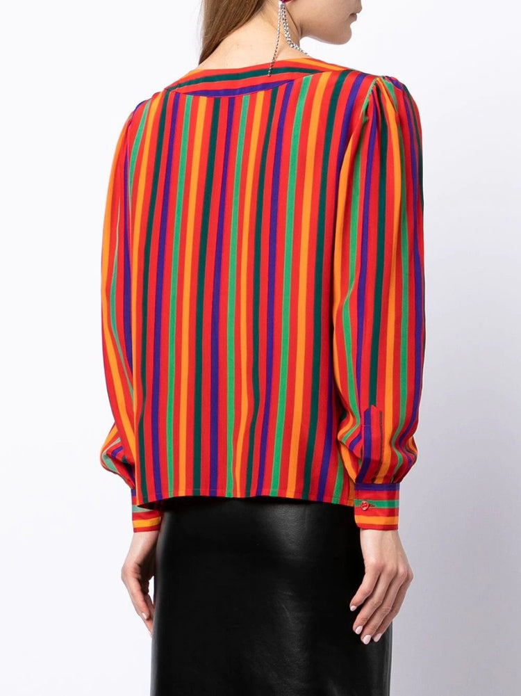 Rive Gauche Striped Silk Blouse - Rewind Vintage Affairs